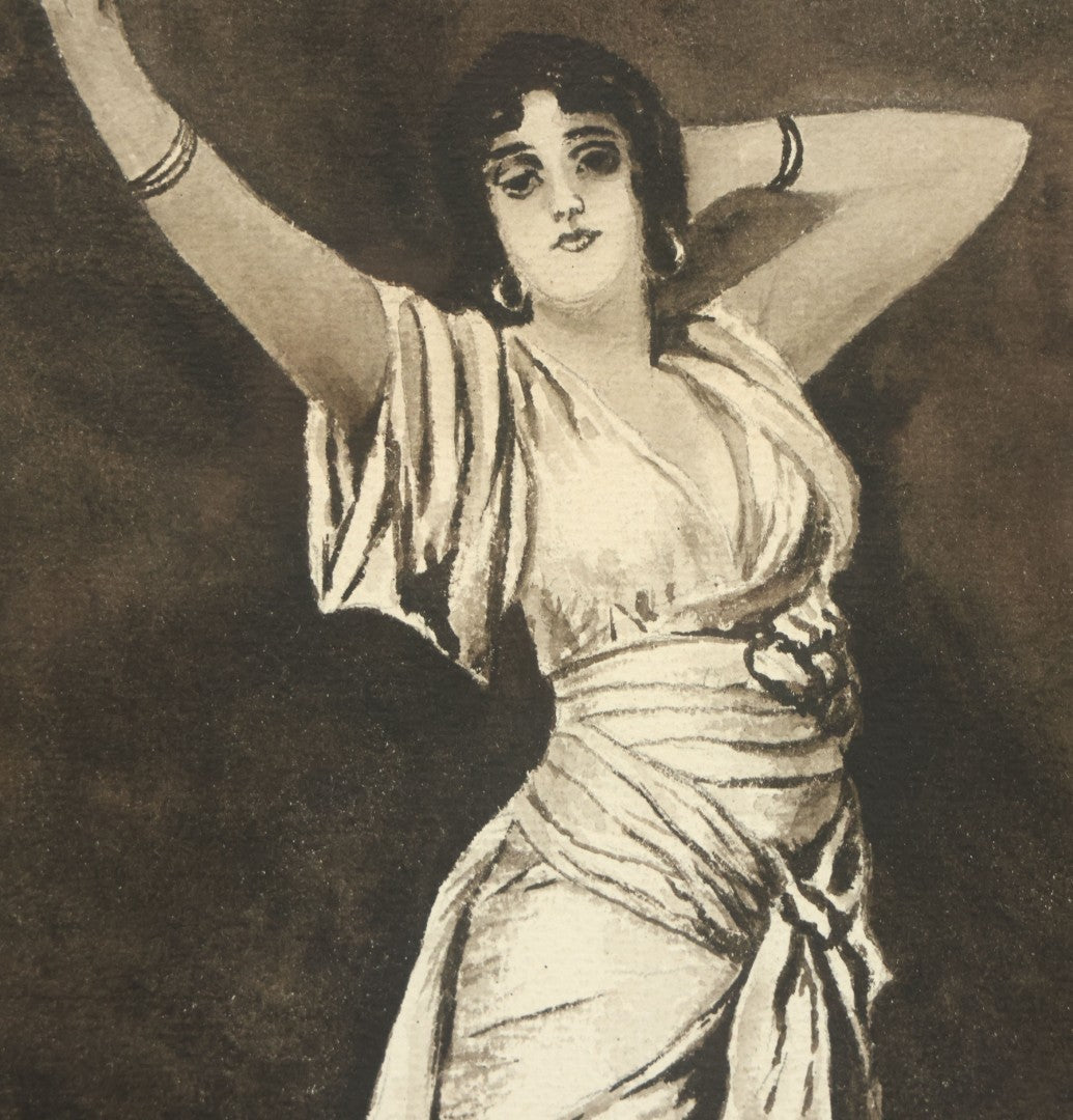 Lot 083 - Antique Watercolor Painting Of Beautiful Woman Stretching, After Nathaniel Sichel (1843-1907)