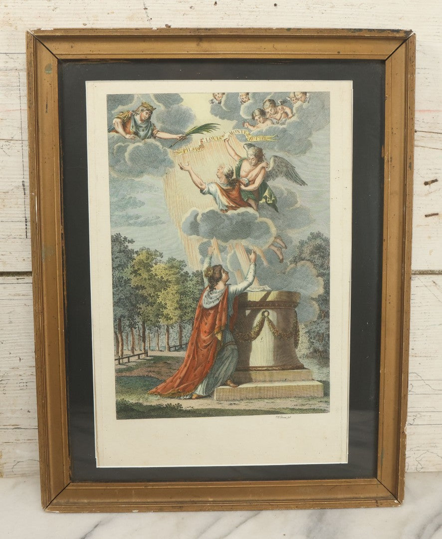 Lot 086 - Antique Hand Colored Engraving Of The Apotheosis Of Louis Xvi Of France, Ascending To Heaven, With St. Louis To Greet Him, By Paul Wolfgang Schwarz, Circa 1793