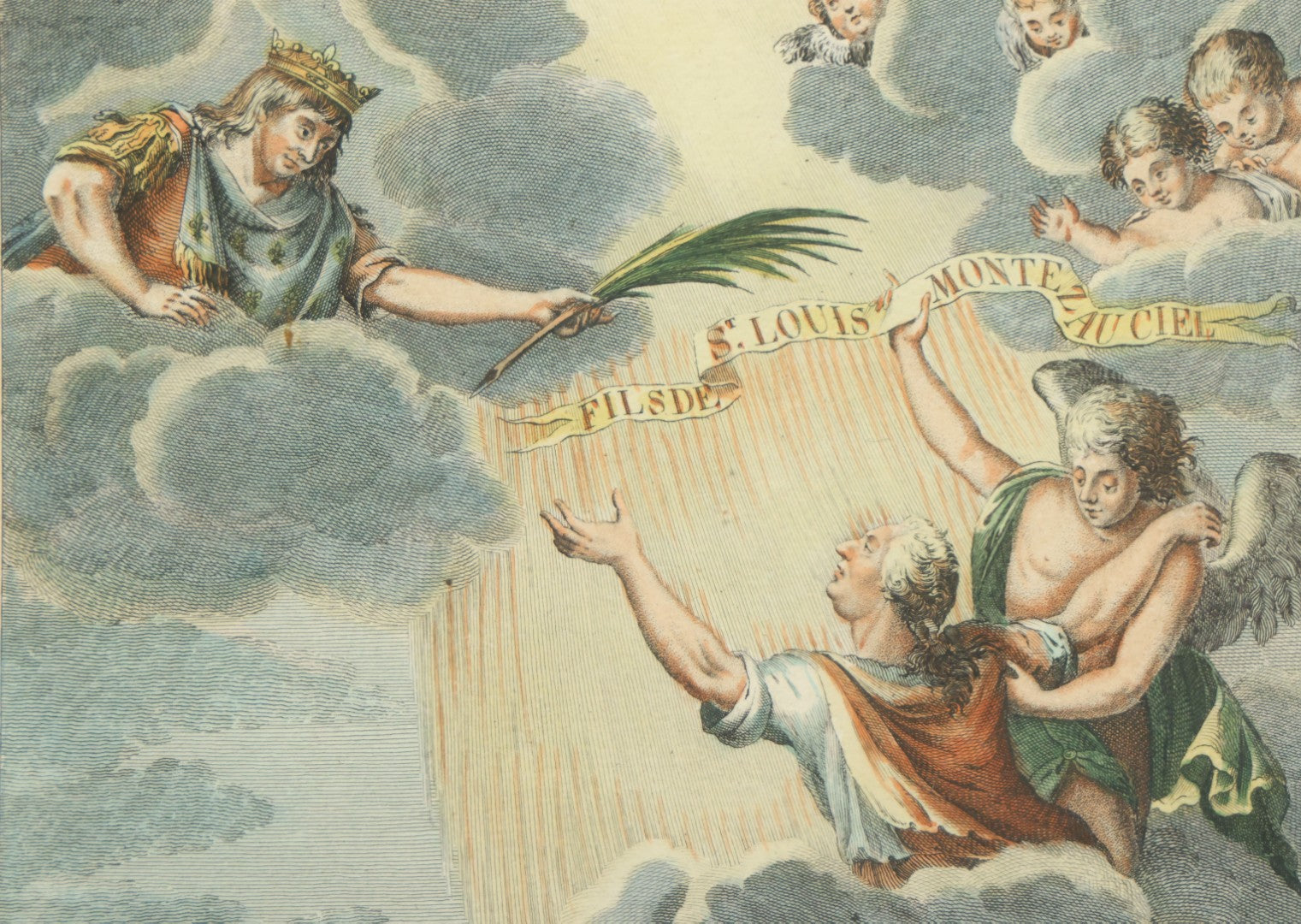 Lot 086 - Antique Hand Colored Engraving Of The Apotheosis Of Louis Xvi Of France, Ascending To Heaven, With St. Louis To Greet Him, By Paul Wolfgang Schwarz, Circa 1793