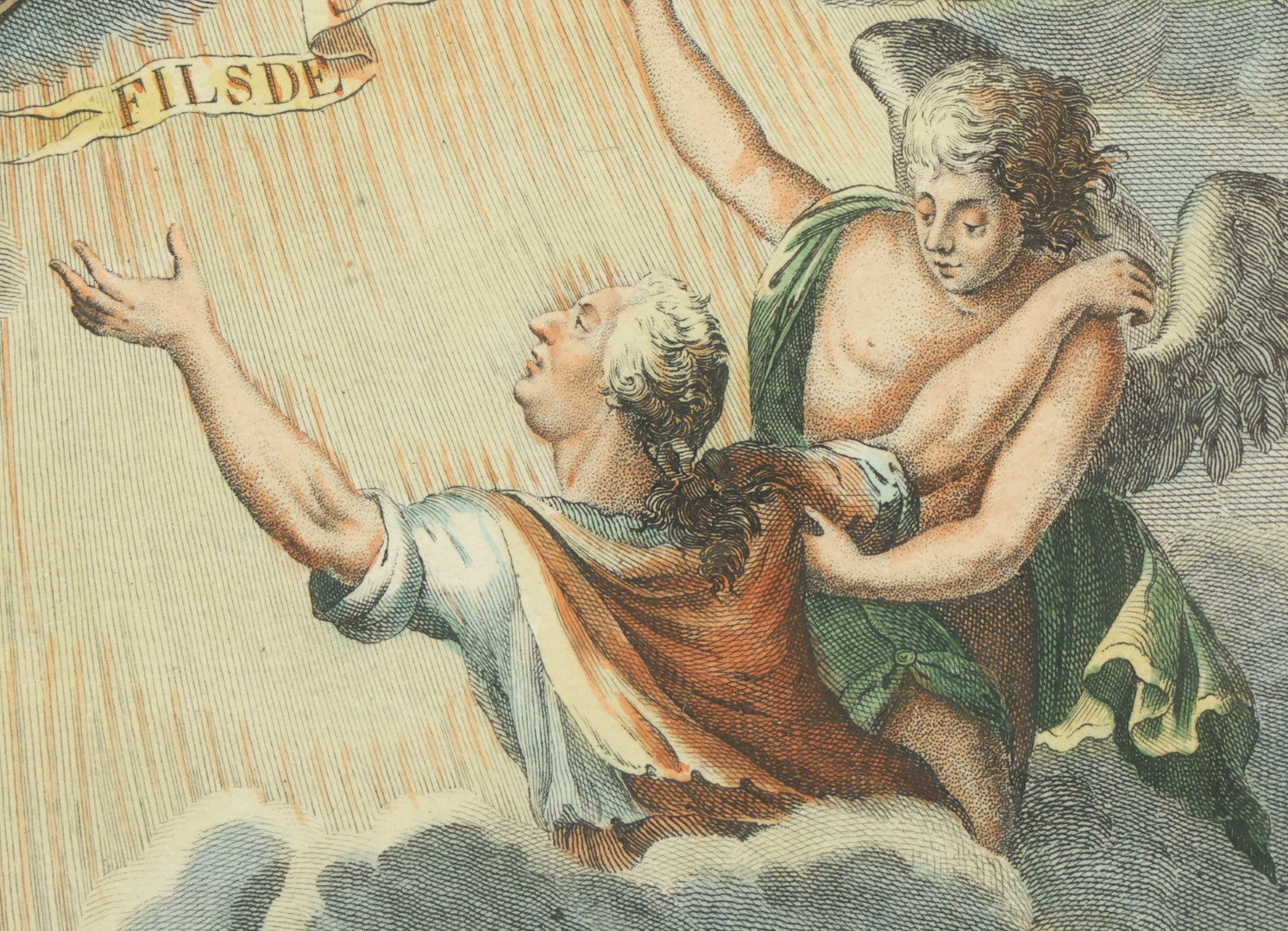Lot 086 - Antique Hand Colored Engraving Of The Apotheosis Of Louis Xvi Of France, Ascending To Heaven, With St. Louis To Greet Him, By Paul Wolfgang Schwarz, Circa 1793