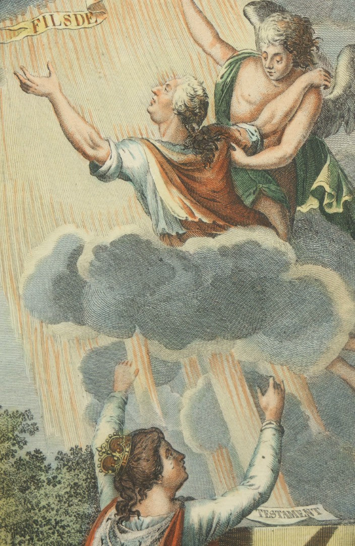 Lot 086 - Antique Hand Colored Engraving Of The Apotheosis Of Louis Xvi Of France, Ascending To Heaven, With St. Louis To Greet Him, By Paul Wolfgang Schwarz, Circa 1793