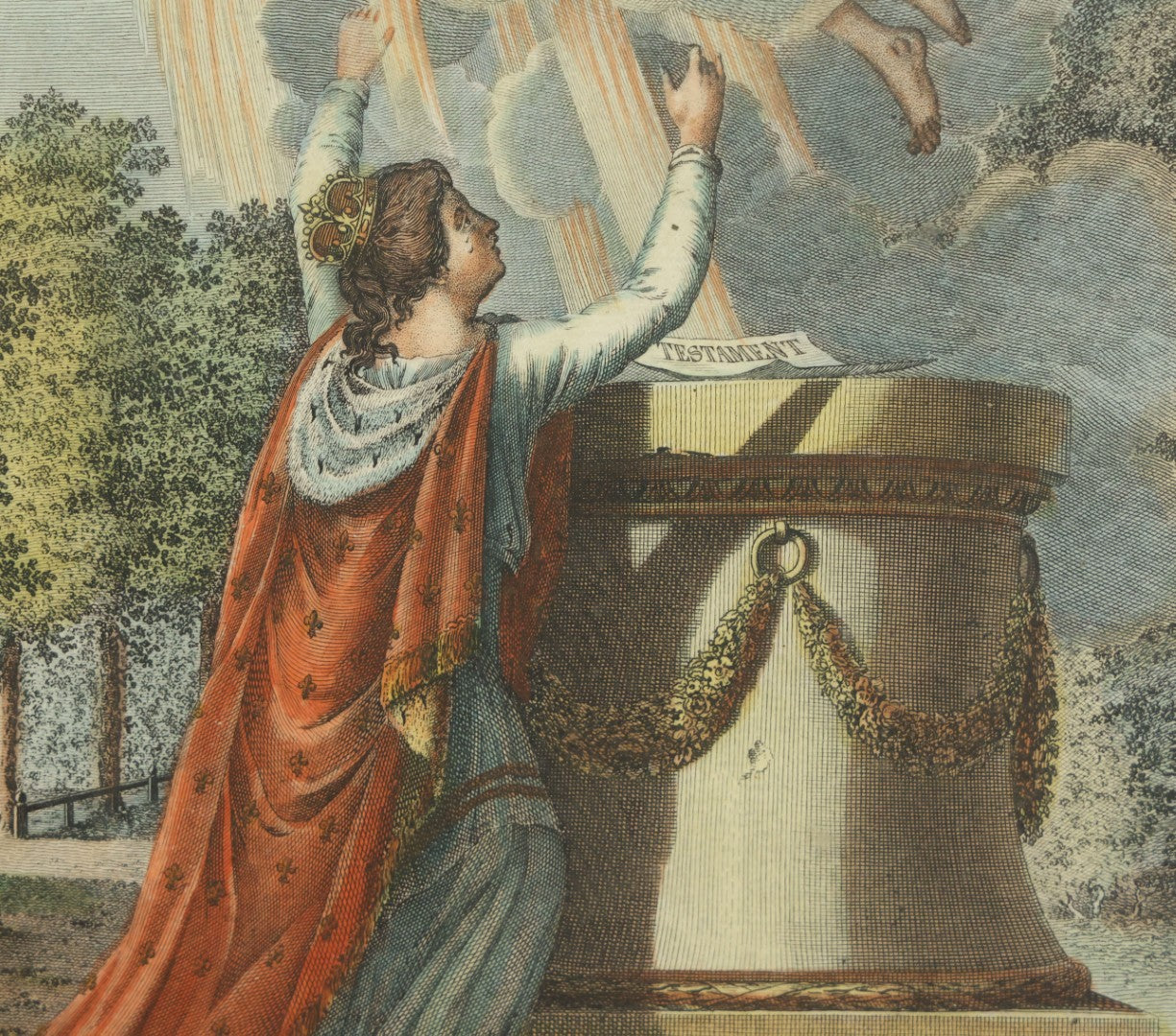 Lot 086 - Antique Hand Colored Engraving Of The Apotheosis Of Louis Xvi Of France, Ascending To Heaven, With St. Louis To Greet Him, By Paul Wolfgang Schwarz, Circa 1793