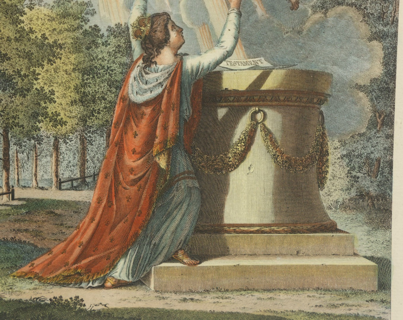 Lot 086 - Antique Hand Colored Engraving Of The Apotheosis Of Louis Xvi Of France, Ascending To Heaven, With St. Louis To Greet Him, By Paul Wolfgang Schwarz, Circa 1793