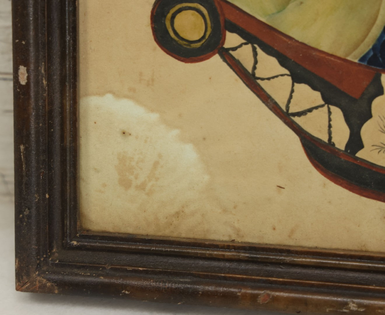 Lot 091 - Antique Watercolor Painted Fruit Basket Theorem With Grapes, Apples, And Pears, In Frame