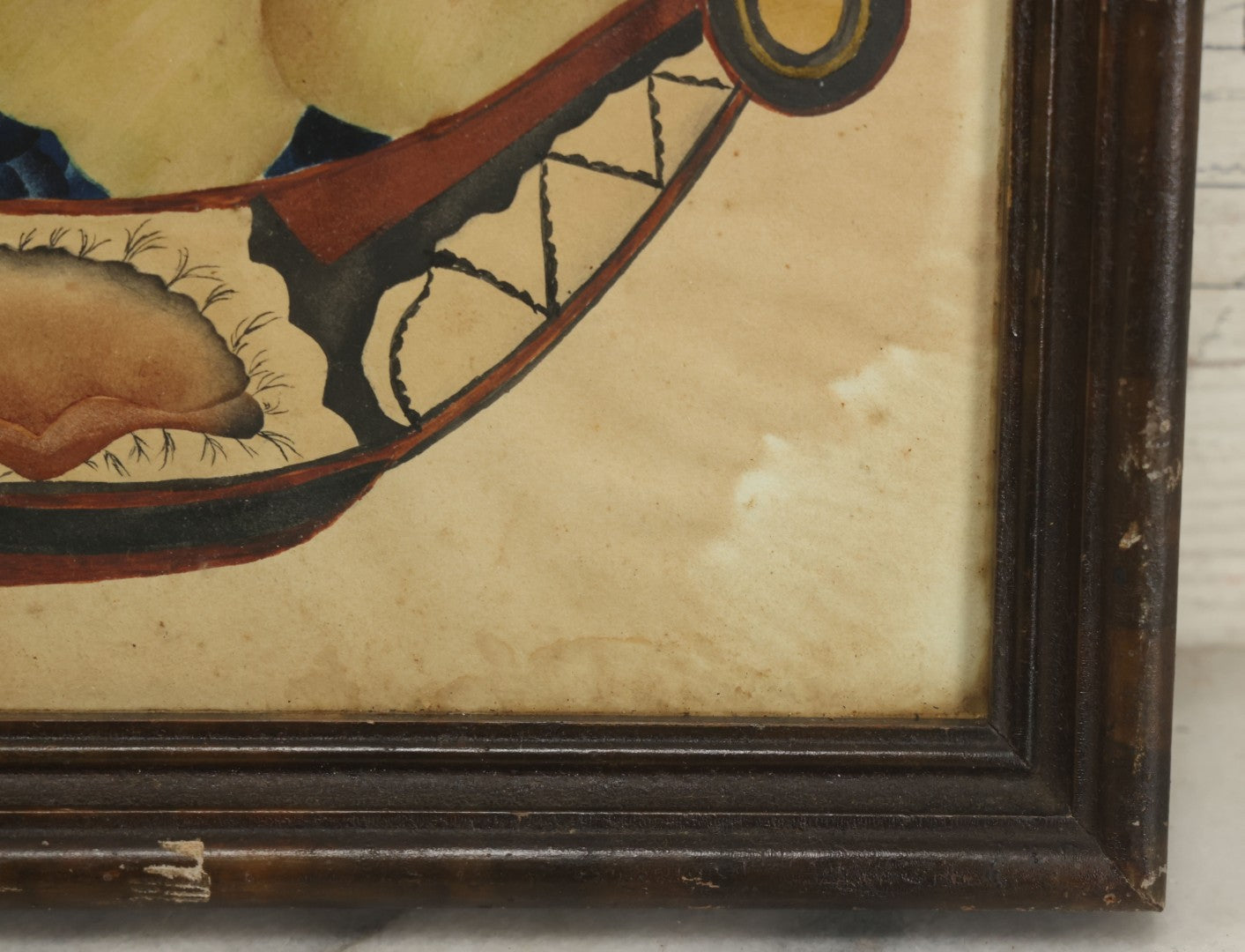 Lot 091 - Antique Watercolor Painted Fruit Basket Theorem With Grapes, Apples, And Pears, In Frame