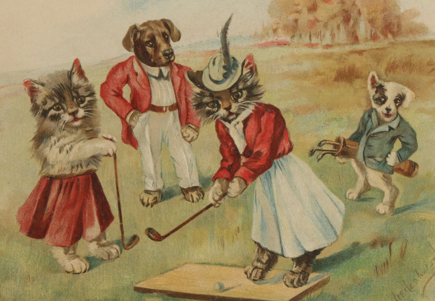 Lot 094 - Antique 1903 Anthropomorphic Cat And Dog Whimsical Illustrated Calendar, Illustrated By C.L. Van Vredenburgh, October, November, December, Copyright 1901, Gray Lithography Company, New York
