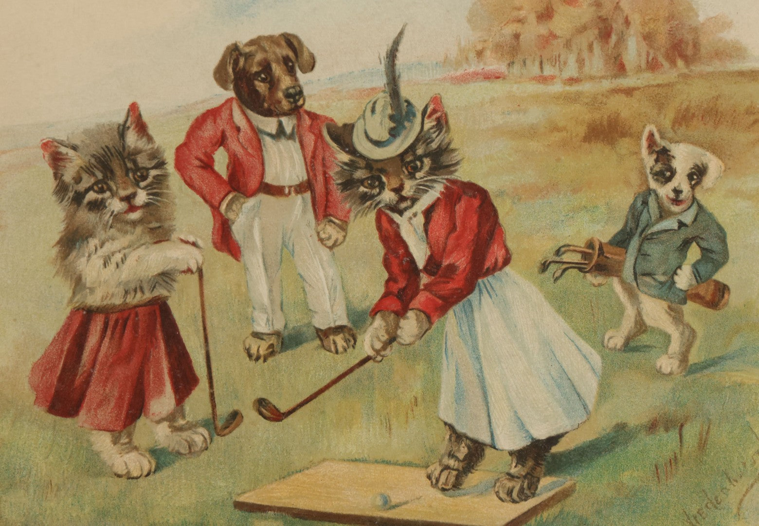 Lot 094 - Antique 1903 Anthropomorphic Cat And Dog Whimsical Illustrated Calendar, Illustrated By C.L. Van Vredenburgh, October, November, December, Copyright 1901, Gray Lithography Company, New York