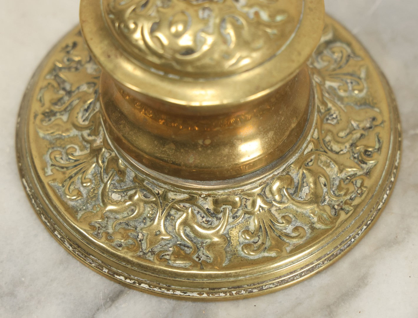Lot 097 - Antique Brass Repoussé Inkwell With Classical Design, Brass Insert
