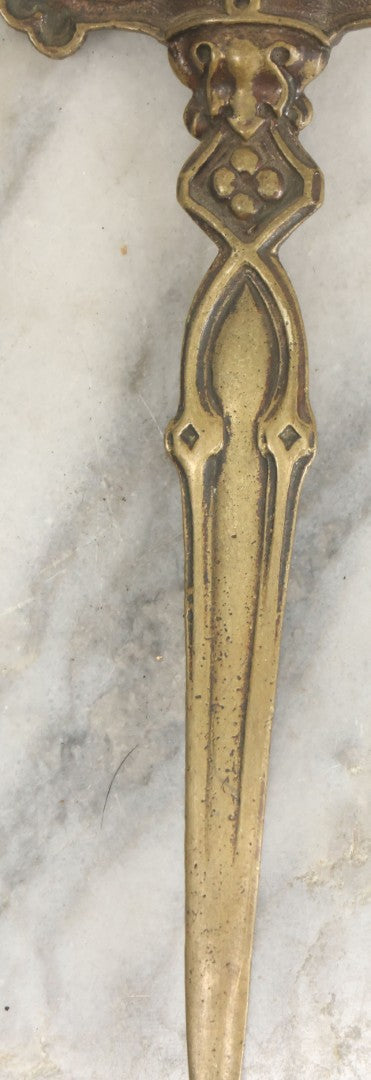 Lot 099 - Antique Cast Metal Sword Dagger Letter Opener With Praying Nun, Virgin Mary Finial