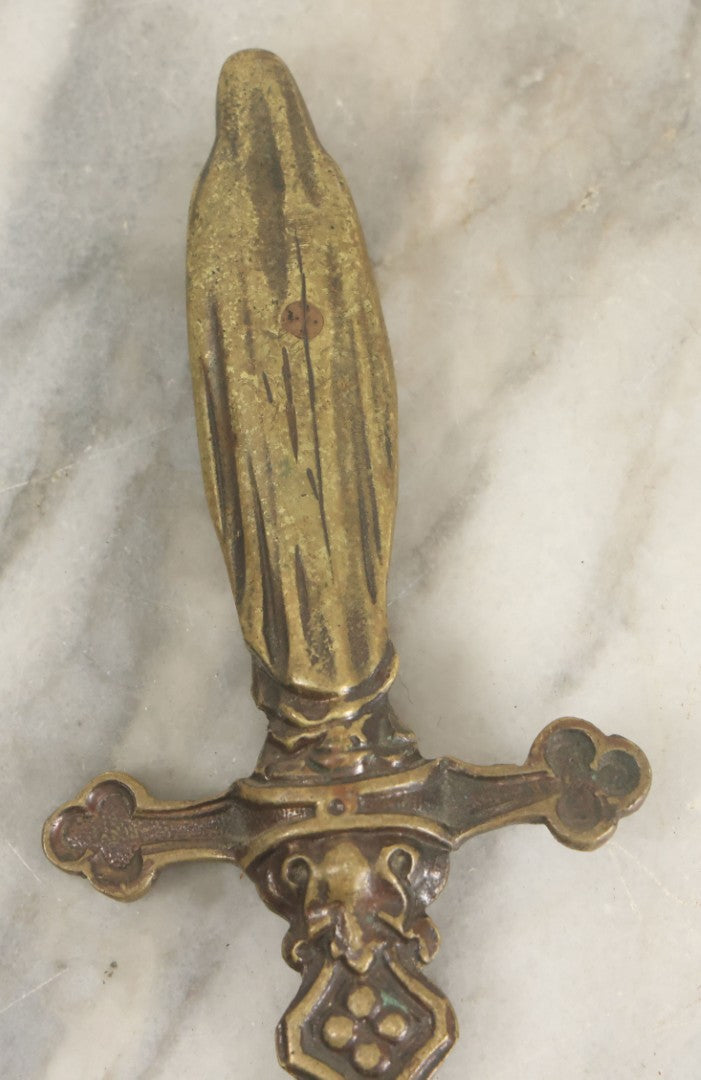 Lot 099 - Antique Cast Metal Sword Dagger Letter Opener With Praying Nun, Virgin Mary Finial