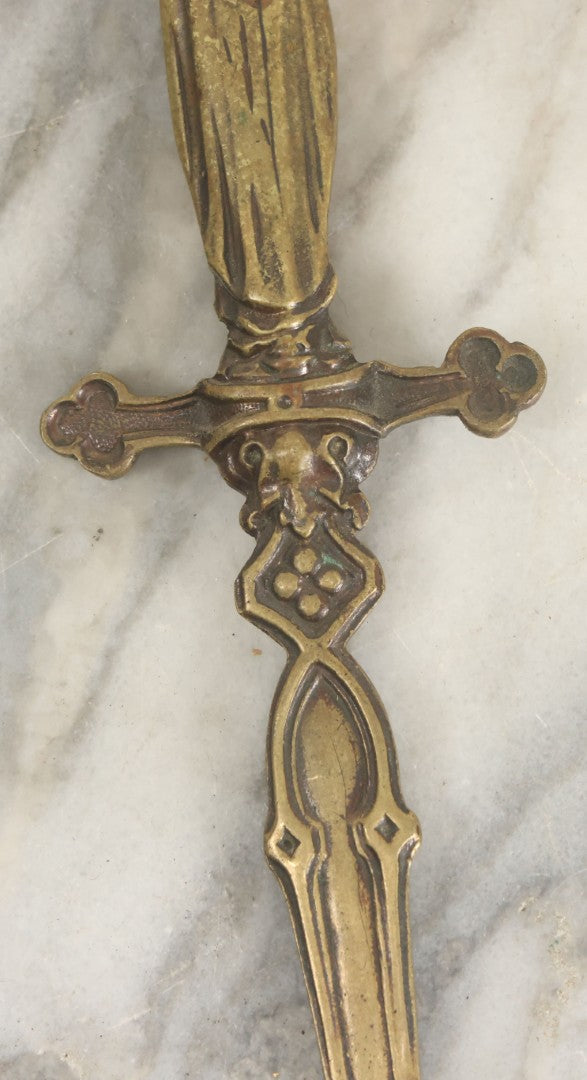Lot 099 - Antique Cast Metal Sword Dagger Letter Opener With Praying Nun, Virgin Mary Finial