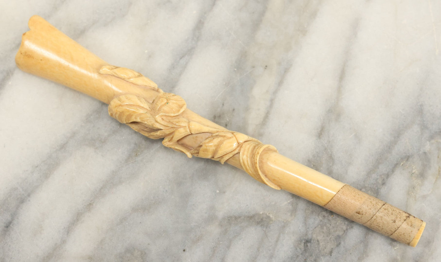 Lot 104 - Antique Carved Bone Floral Design Parasol Umbrella Cane Handle