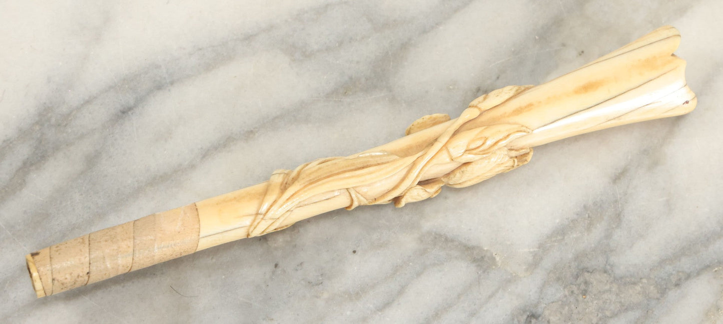 Lot 104 - Antique Carved Bone Floral Design Parasol Umbrella Cane Handle