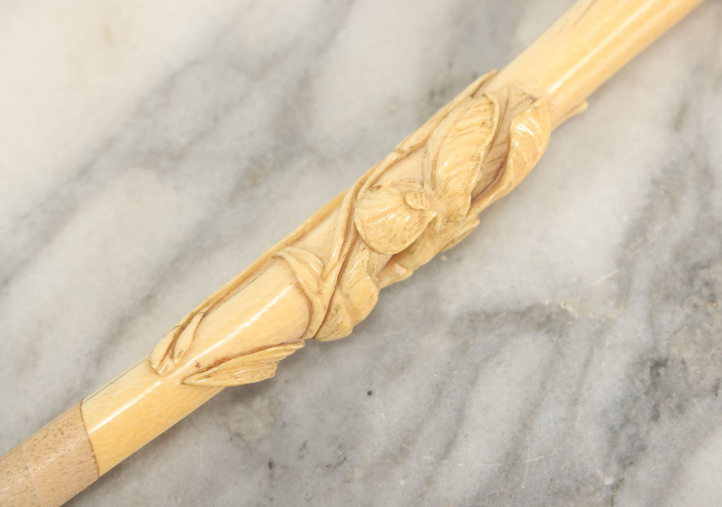 Lot 104 - Antique Carved Bone Floral Design Parasol Umbrella Cane Handle