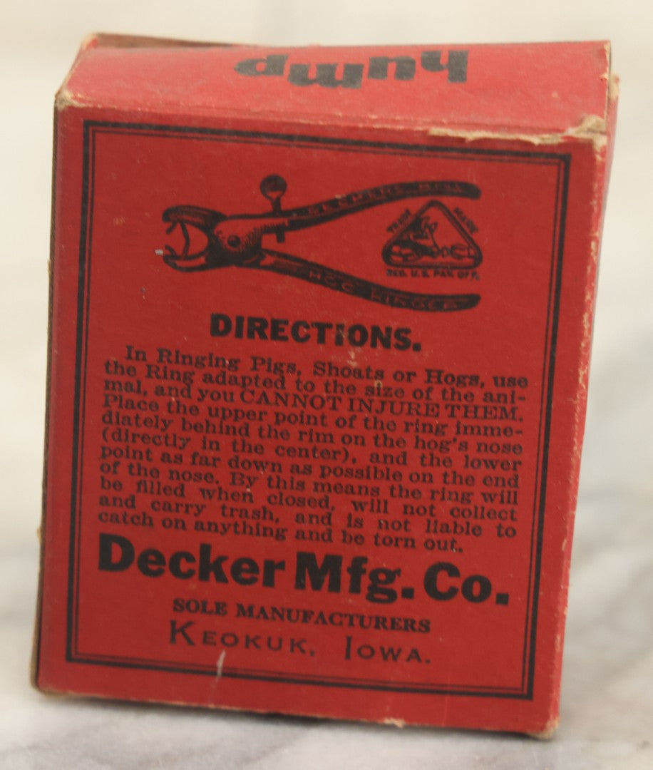 Lot 106 - Vintage Decker's Hump Hill's Copper Pig Nose Rings, No. 1, In Original Advertising Box With Contents, Keokuk, Iowa