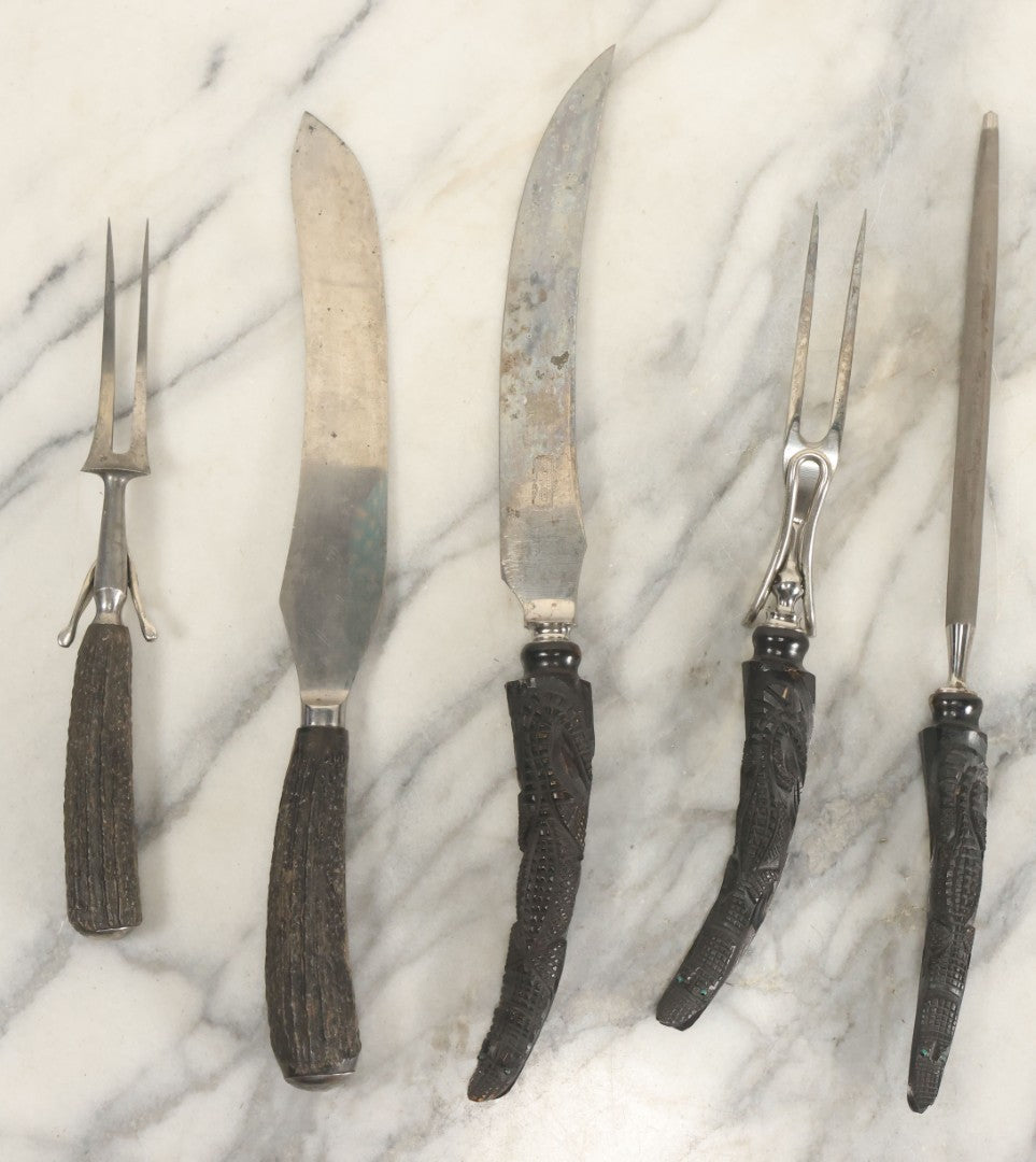 Lot 110 - Grouping Of Five Mixed Carving Utensils Including Carved Alligator Handles