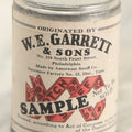 Lot 112 - Antique W.E. Garrett & Sons Sealed Snuff Sample Jar Tin With Paper Label, 1-1/4" Ounces, Philadelphia, Pennsylvania