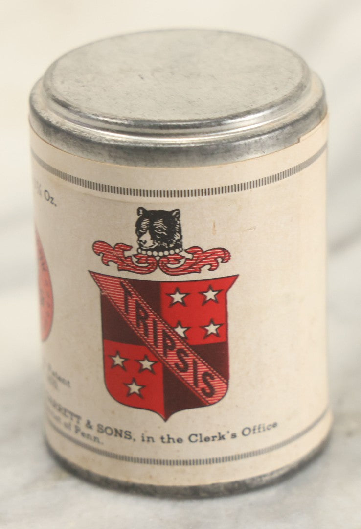 Lot 112 - Antique W.E. Garrett & Sons Sealed Snuff Sample Jar Tin With Paper Label, 1-1/4" Ounces, Philadelphia, Pennsylvania