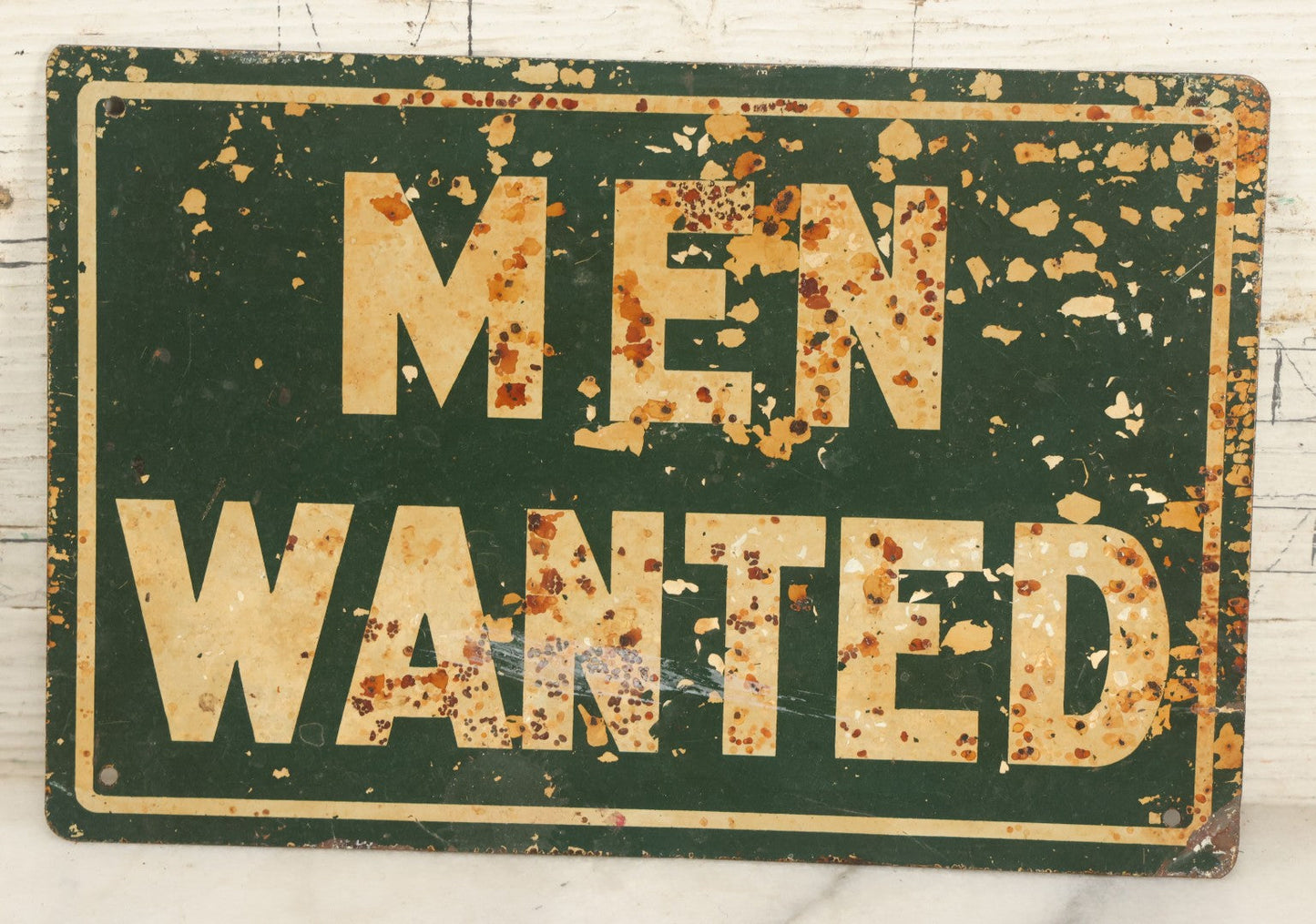 Lot 114 - Vintage Green Tin Tacker "Men Wanted" Sign