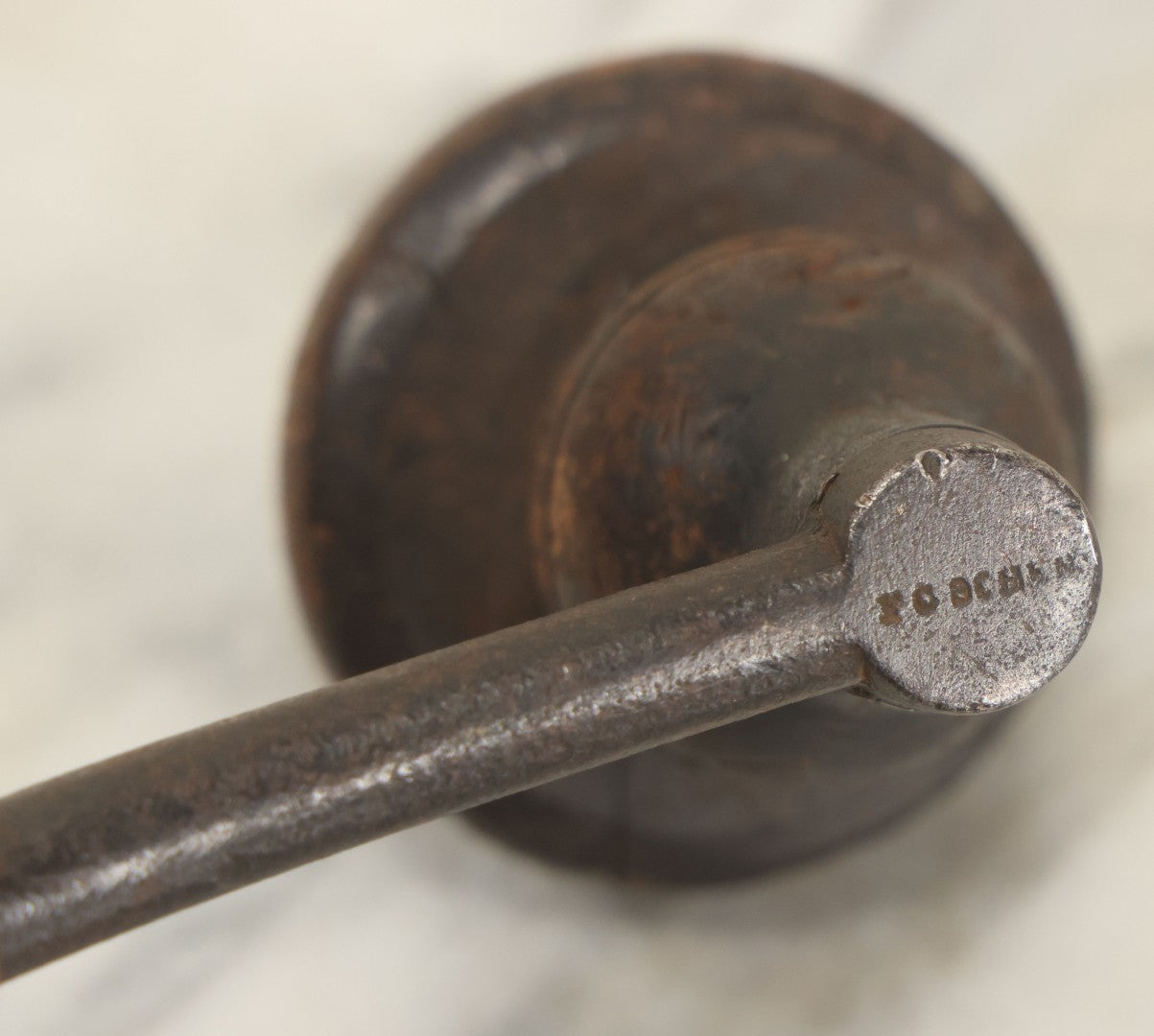 Lot 115 - Handmade Antique Drill Bit Brace With Maker's Mark, Illegible, (F.C. Beher ?)