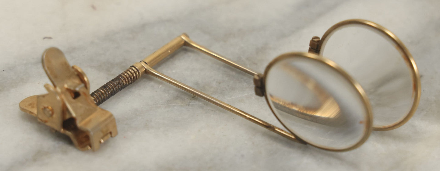 Lot 116 - Vintage Brass Clamping Magnifying Tool Glasses Attachment With 4X And 7X Lens, Marked B.L.