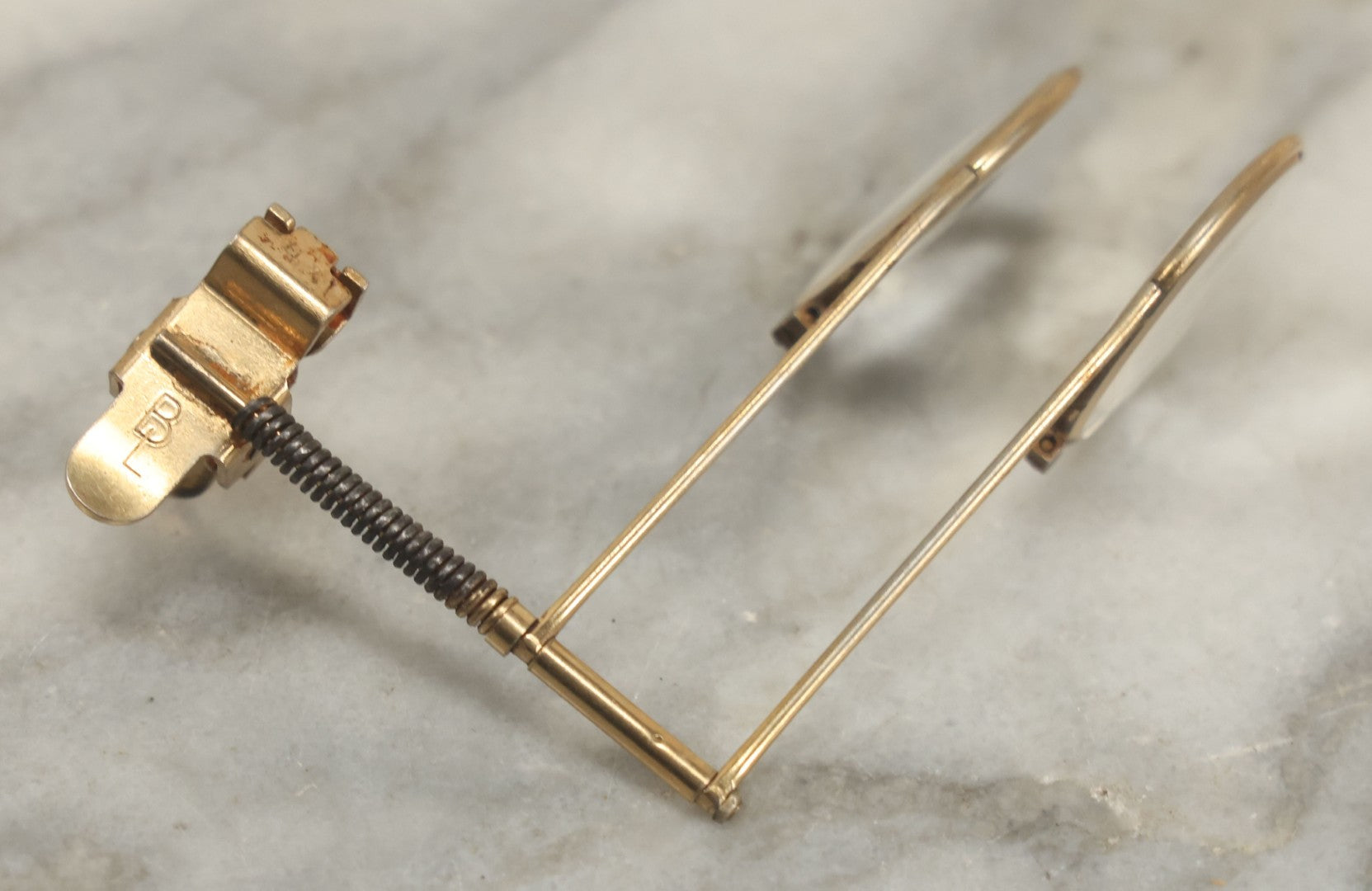 Lot 116 - Vintage Brass Clamping Magnifying Tool Glasses Attachment With 4X And 7X Lens, Marked B.L.