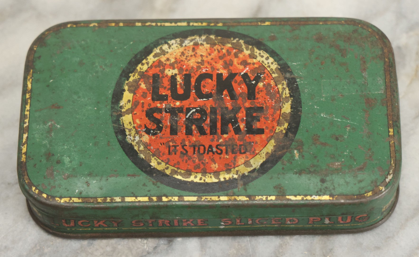 Lot 117 - Vintage Tin Lithograph Lucky Strike Sliced Plug Cigarette Tobacco Tin "It's Toasted," Tin By Tindeco, 
