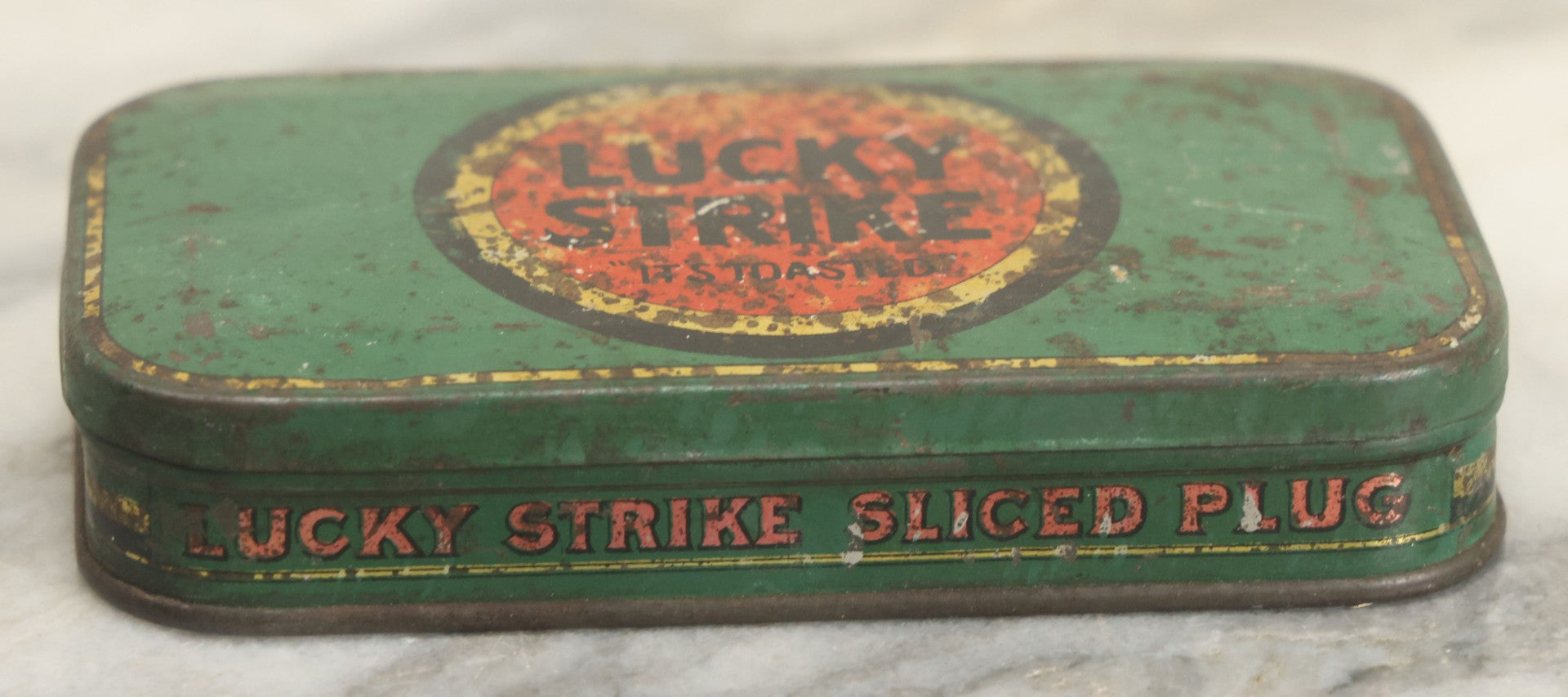 Lot 117 - Vintage Tin Lithograph Lucky Strike Sliced Plug Cigarette Tobacco Tin "It's Toasted," Tin By Tindeco, 