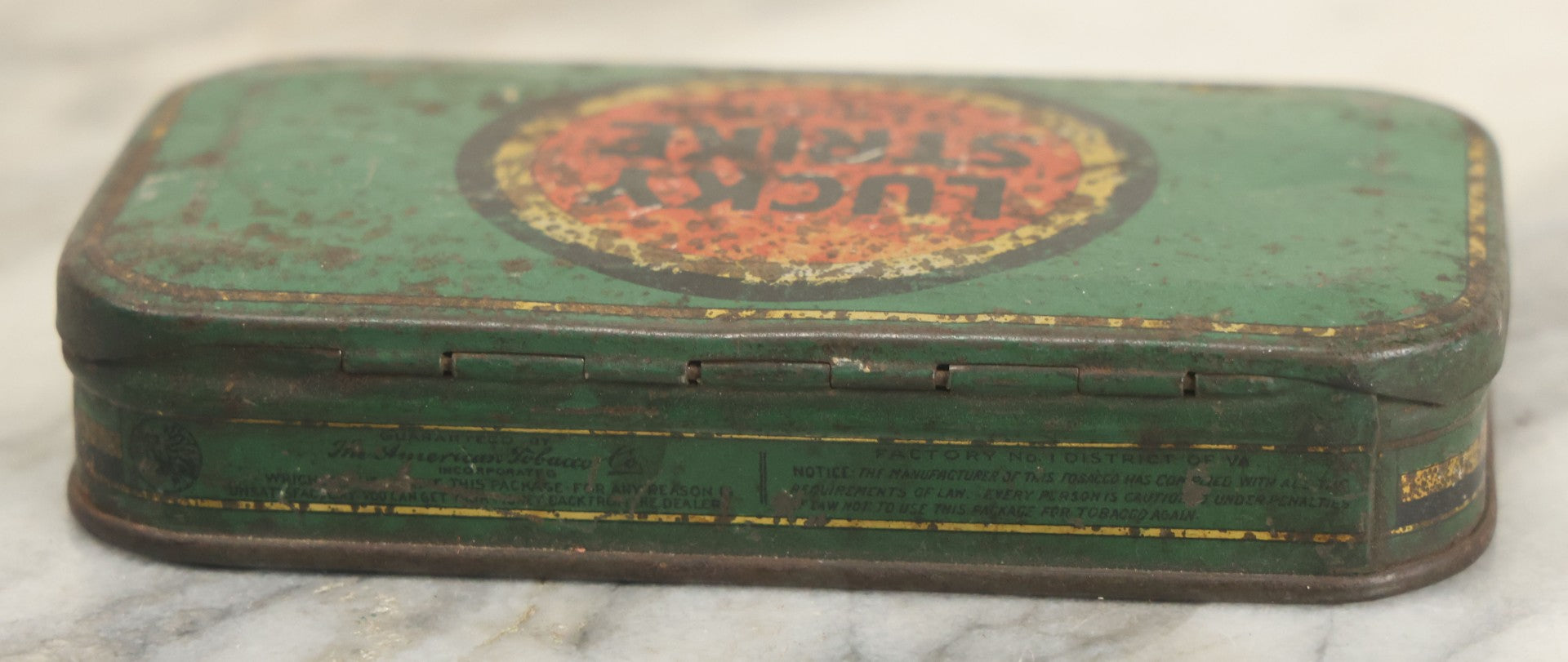 Lot 117 - Vintage Tin Lithograph Lucky Strike Sliced Plug Cigarette Tobacco Tin "It's Toasted," Tin By Tindeco, 