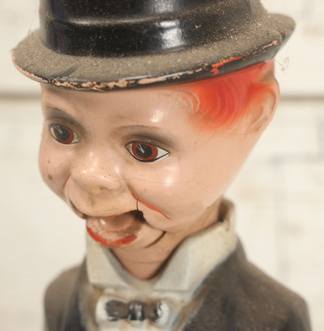 Lot 118 - Vintage Charlie Mccarthy Composition Doll Toy Ventriloquist Dummy, Note Mouth Does Not Work, Big Loss To Foot