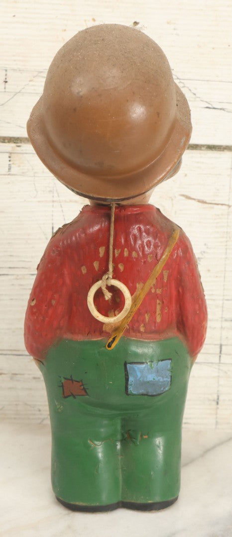 Lot 119 - Vintage Hobo With Red Sweater, Patched Green Pants Composition Doll Toy Ventriloquist Dummy, Note Mouth Does Not Work