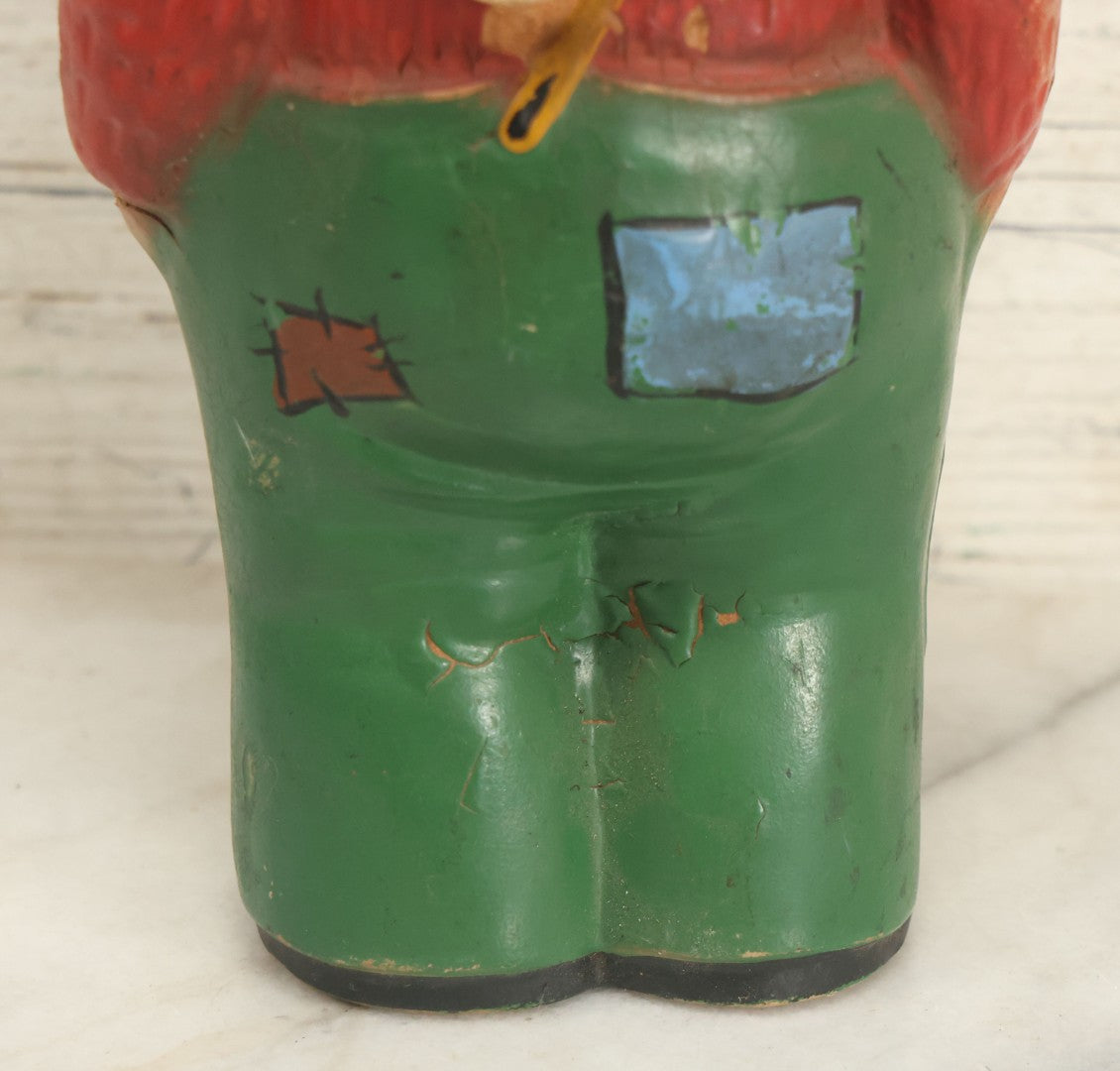 Lot 119 - Vintage Hobo With Red Sweater, Patched Green Pants Composition Doll Toy Ventriloquist Dummy, Note Mouth Does Not Work