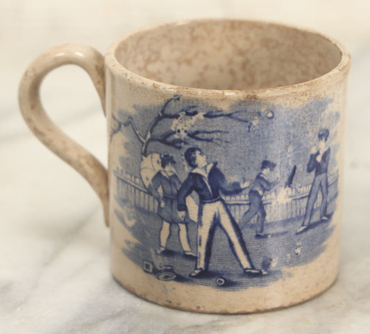 Lot 126 - Antique Transferware Mug With Scene Of Boys Fighting, Family At Home