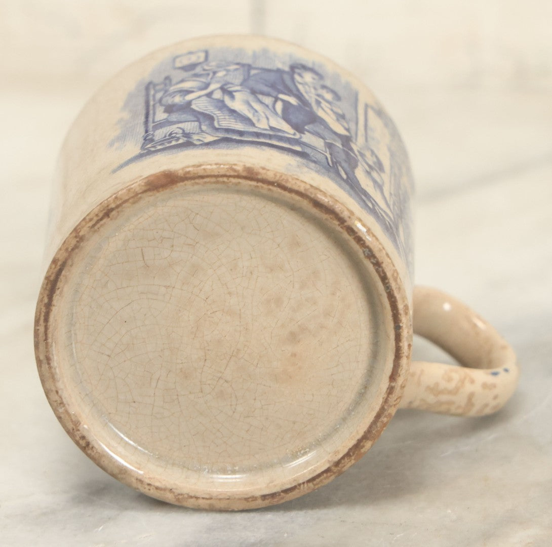 Lot 126 - Antique Transferware Mug With Scene Of Boys Fighting, Family At Home