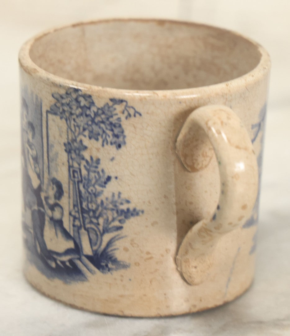 Lot 126 - Antique Transferware Mug With Scene Of Boys Fighting, Family At Home