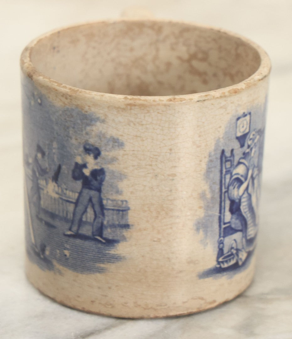 Lot 126 - Antique Transferware Mug With Scene Of Boys Fighting, Family At Home