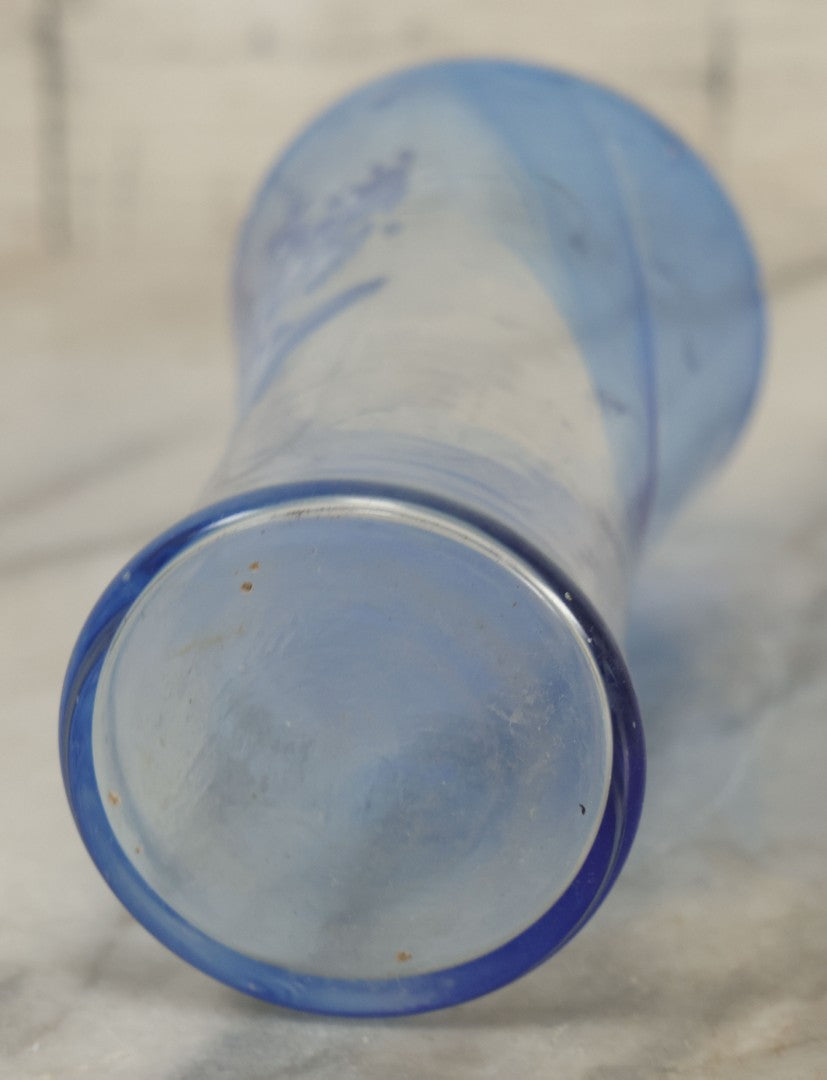 Lot 127 - Antique Mary Gregory Style Painted Blue Glass Drinking Cup, Souvenir Of Haverhill, Massachusetts, Birthplace Of John Greenleaf Whittier