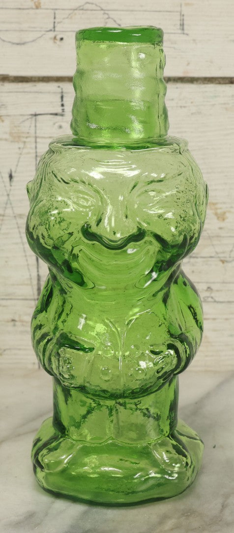 Lot 128 - Vintage Green Translucent Glass Character Judge With Portly, Jolly Man, With Drinking Glass Lid