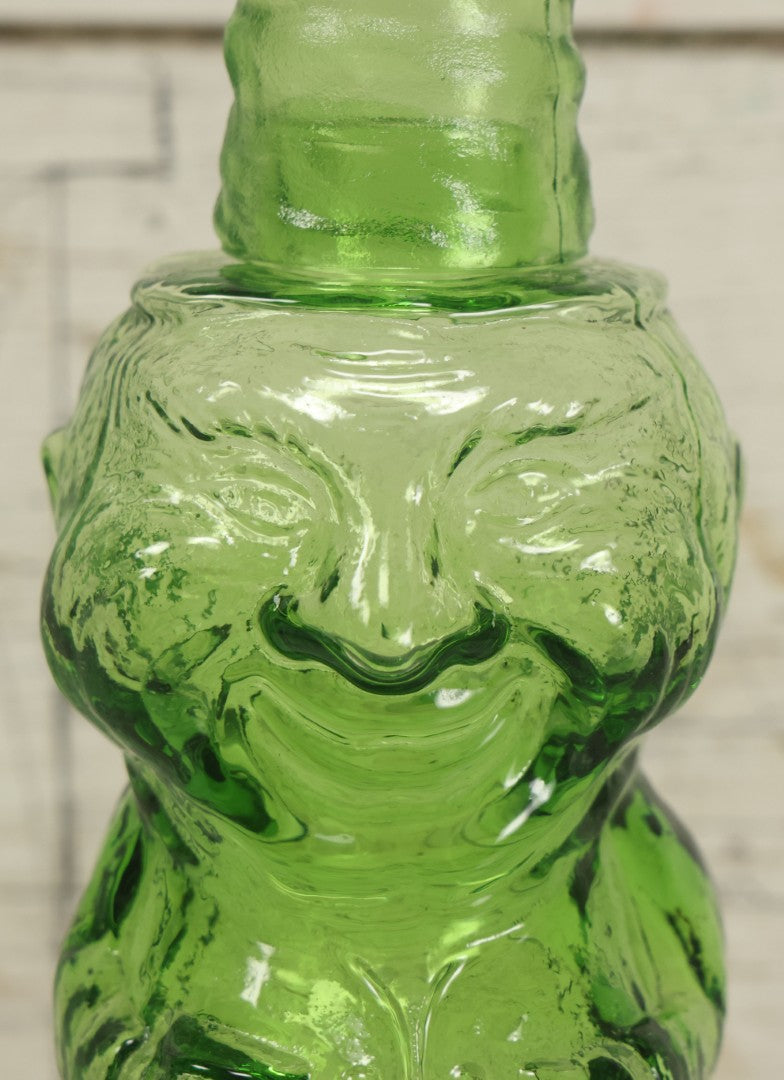 Lot 128 - Vintage Green Translucent Glass Character Judge With Portly, Jolly Man, With Drinking Glass Lid