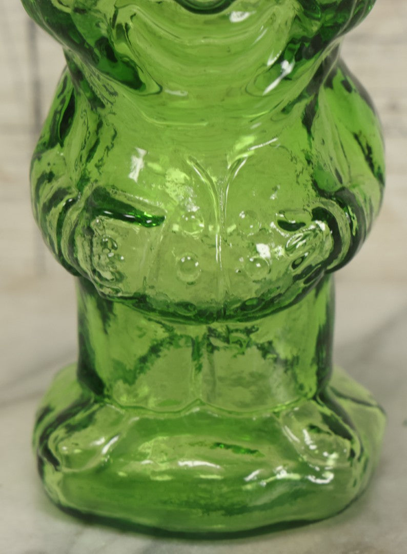 Lot 128 - Vintage Green Translucent Glass Character Judge With Portly, Jolly Man, With Drinking Glass Lid