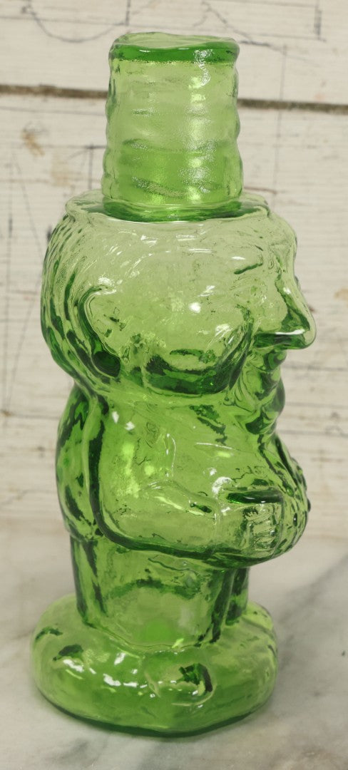 Lot 128 - Vintage Green Translucent Glass Character Judge With Portly, Jolly Man, With Drinking Glass Lid
