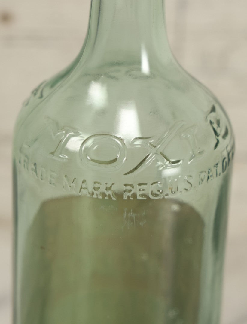 Lot 129 - Vintage Sugar Free Moxie Non-Fattening Dietic Tonic Soda Bottle With Original Paper Label, Bottled By The Moxie Company, Needham Heights, Massachusetts