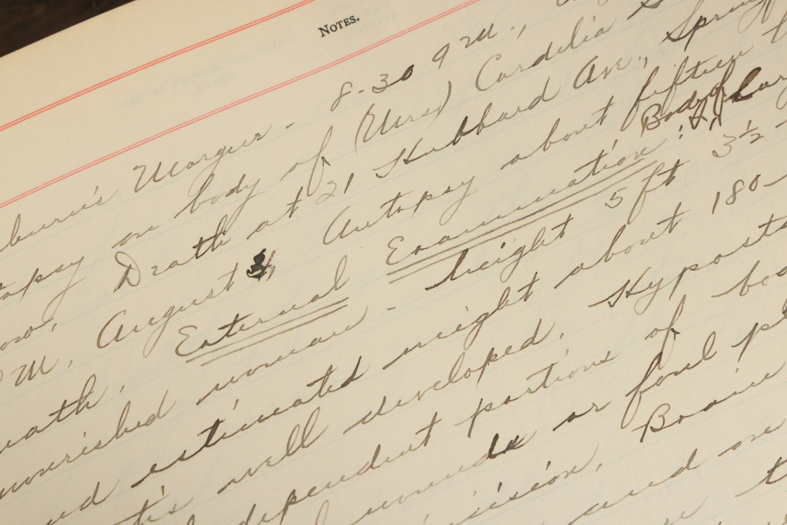 Lot 001 - Antique Record Book Of Medical Examiner Belonging To Theodore Spalding Bacon, Associate Medical Examiner, County Of Hampden, Massachusetts, District No. 2, Containing Many Handwritten Medical Reports And Autopsy Notes, Year Of 1908