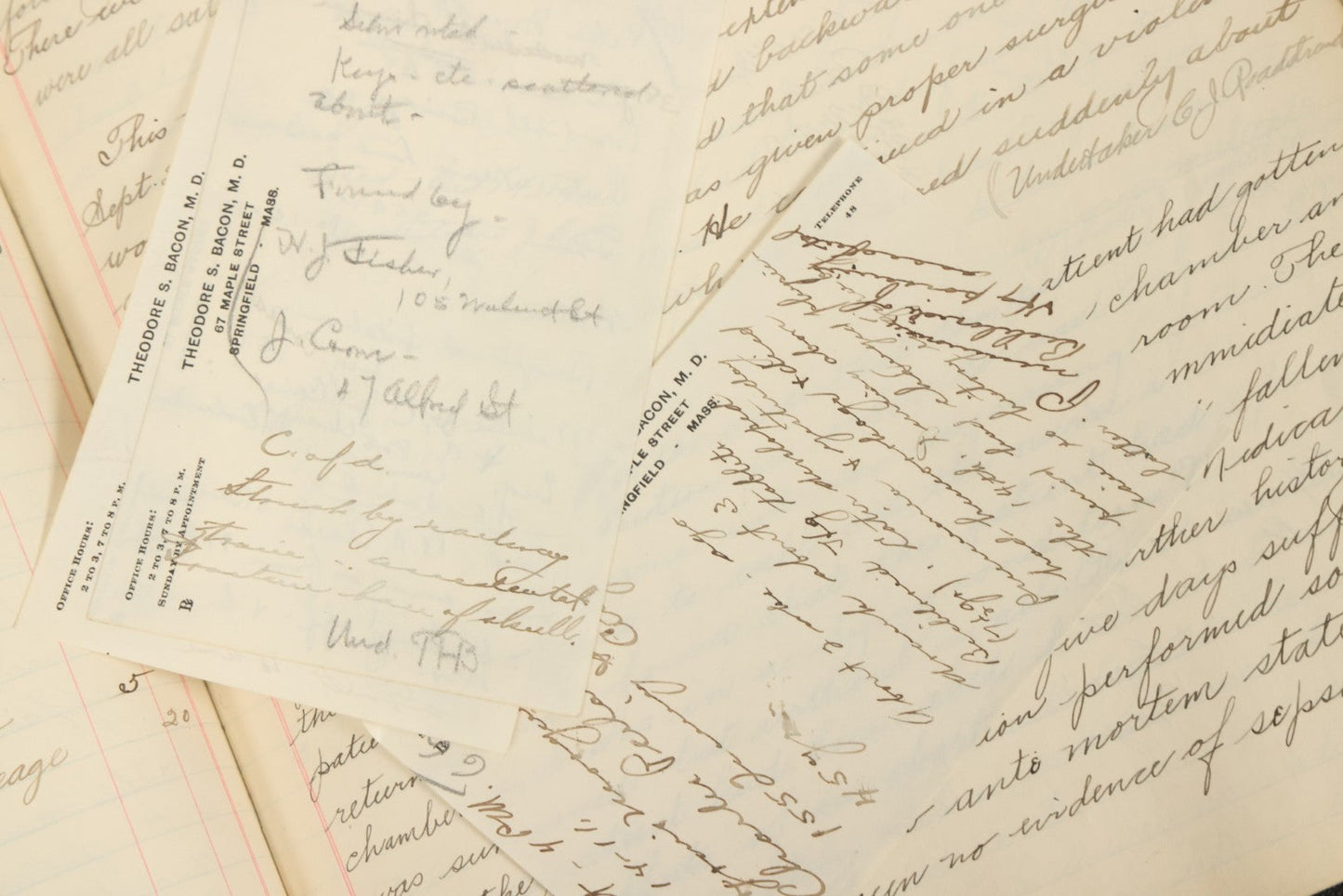 Lot 001 - Antique Record Book Of Medical Examiner Belonging To Theodore Spalding Bacon, Associate Medical Examiner, County Of Hampden, Massachusetts, District No. 2, Containing Many Handwritten Medical Reports And Autopsy Notes, Year Of 1908