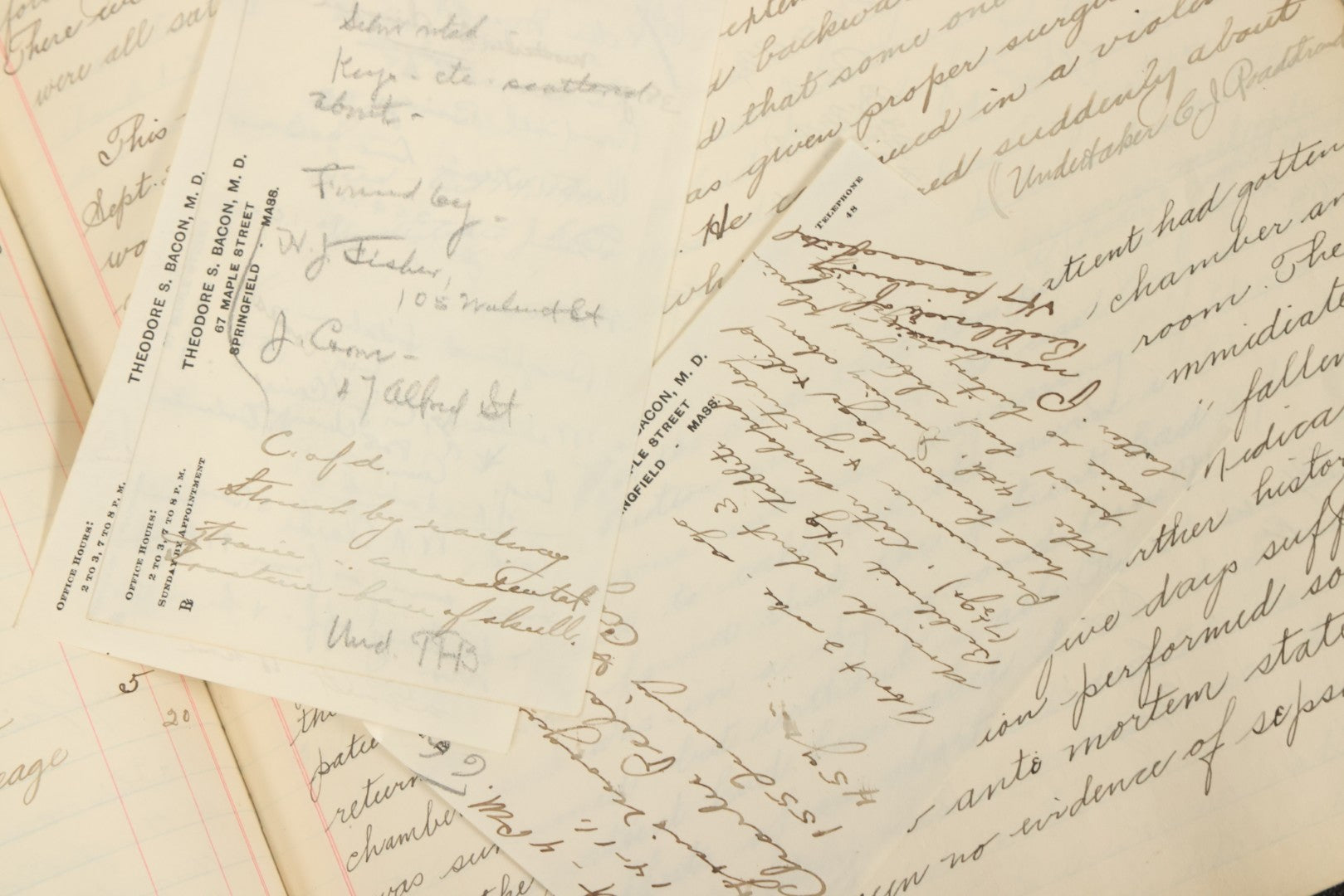 Lot 001 - Antique Record Book Of Medical Examiner Belonging To Theodore Spalding Bacon, Associate Medical Examiner, County Of Hampden, Massachusetts, District No. 2, Containing Many Handwritten Medical Reports And Autopsy Notes, Year Of 1908