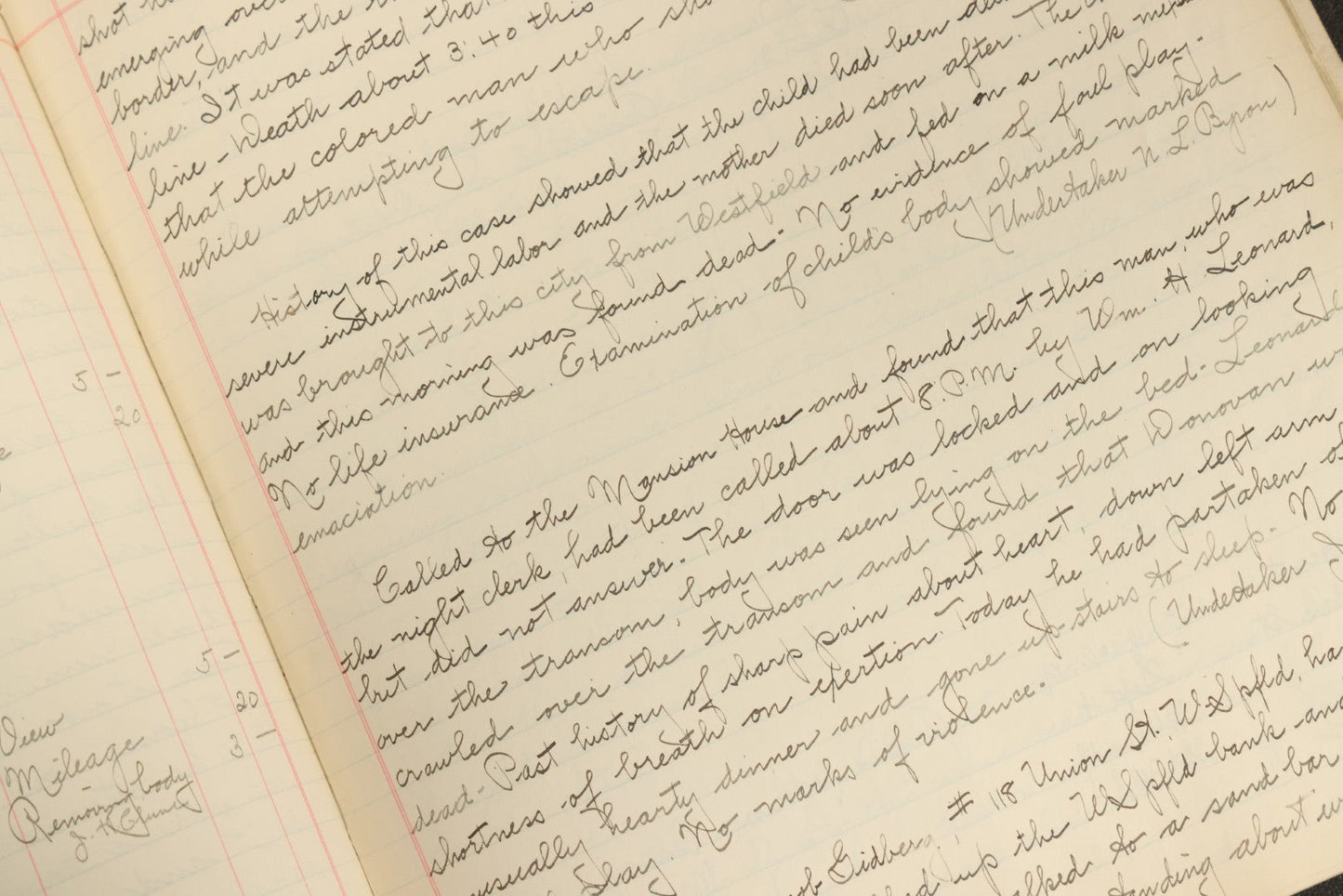 Lot 001 - Antique Record Book Of Medical Examiner Belonging To Theodore Spalding Bacon, Associate Medical Examiner, County Of Hampden, Massachusetts, District No. 2, Containing Many Handwritten Medical Reports And Autopsy Notes, Year Of 1908