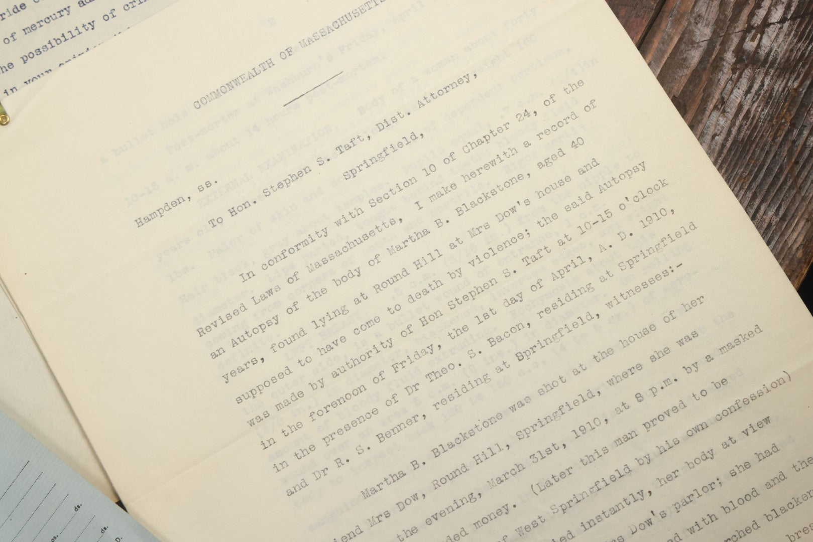 Lot 002 - Grouping Of Typed Ephemera Medical Examiner Documents From Commonwealth Of Massachusetts Circa 1911-1912, Relating To Death Investigations, Autopsies And More, And Blank Certificate Of Death