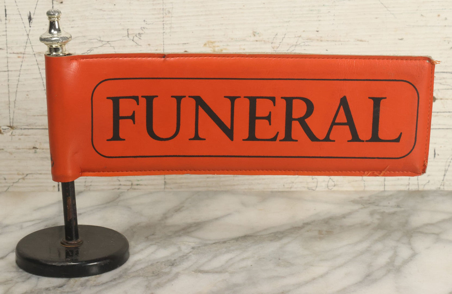 Lot 010 - Vintage Orange Funeral Automobile Flag With Magnetic Mount 