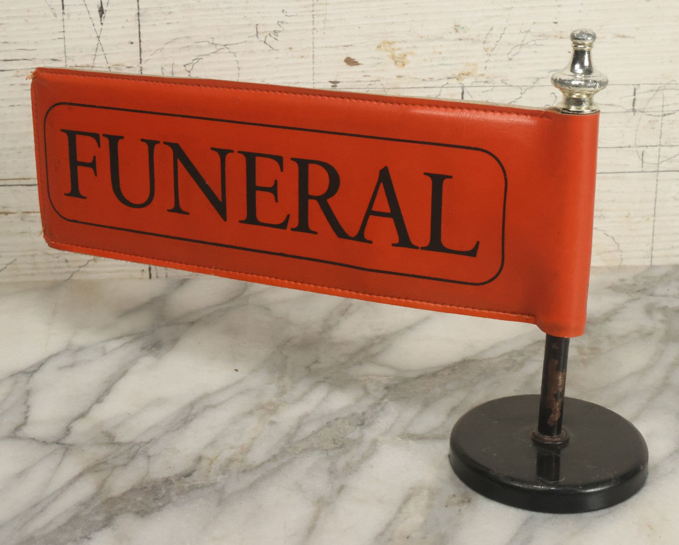 Lot 010 - Vintage Orange Funeral Automobile Flag With Magnetic Mount 