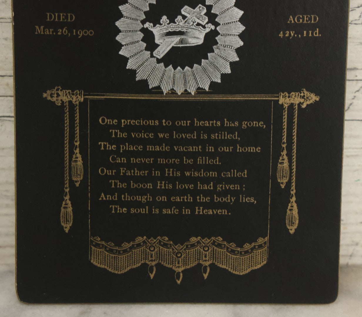 Lot 012 - Antique Memorial Funeral Cabinet Card For Thomas Glenn, Died March 26, 1900, Aged 42 Years